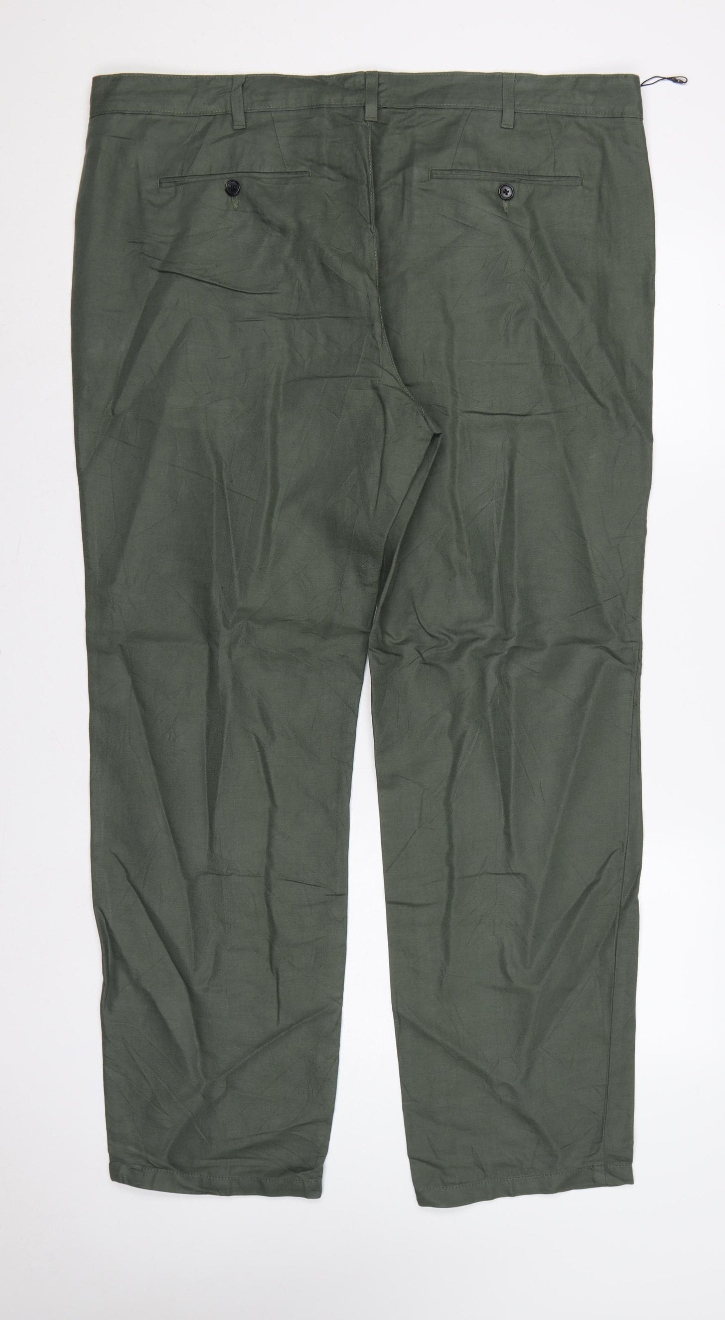 Marks and Spencer Men Green 42in 33in Linen Blend Chino Trousers