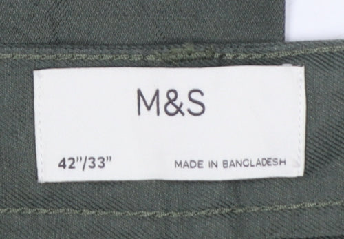 Marks and Spencer Men Green 42in 33in Linen Blend Chino Trousers