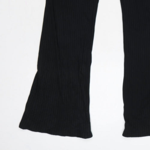 COLLUSION Women’s Black UK 8 High Rise Ribbed Flared Leggings