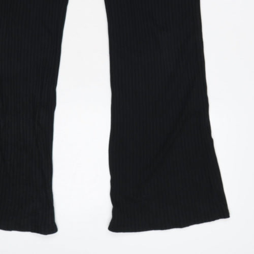 COLLUSION Women’s Black UK 8 High Rise Ribbed Flared Leggings