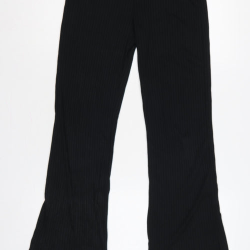 COLLUSION Women’s Black UK 8 High Rise Ribbed Flared Leggings
