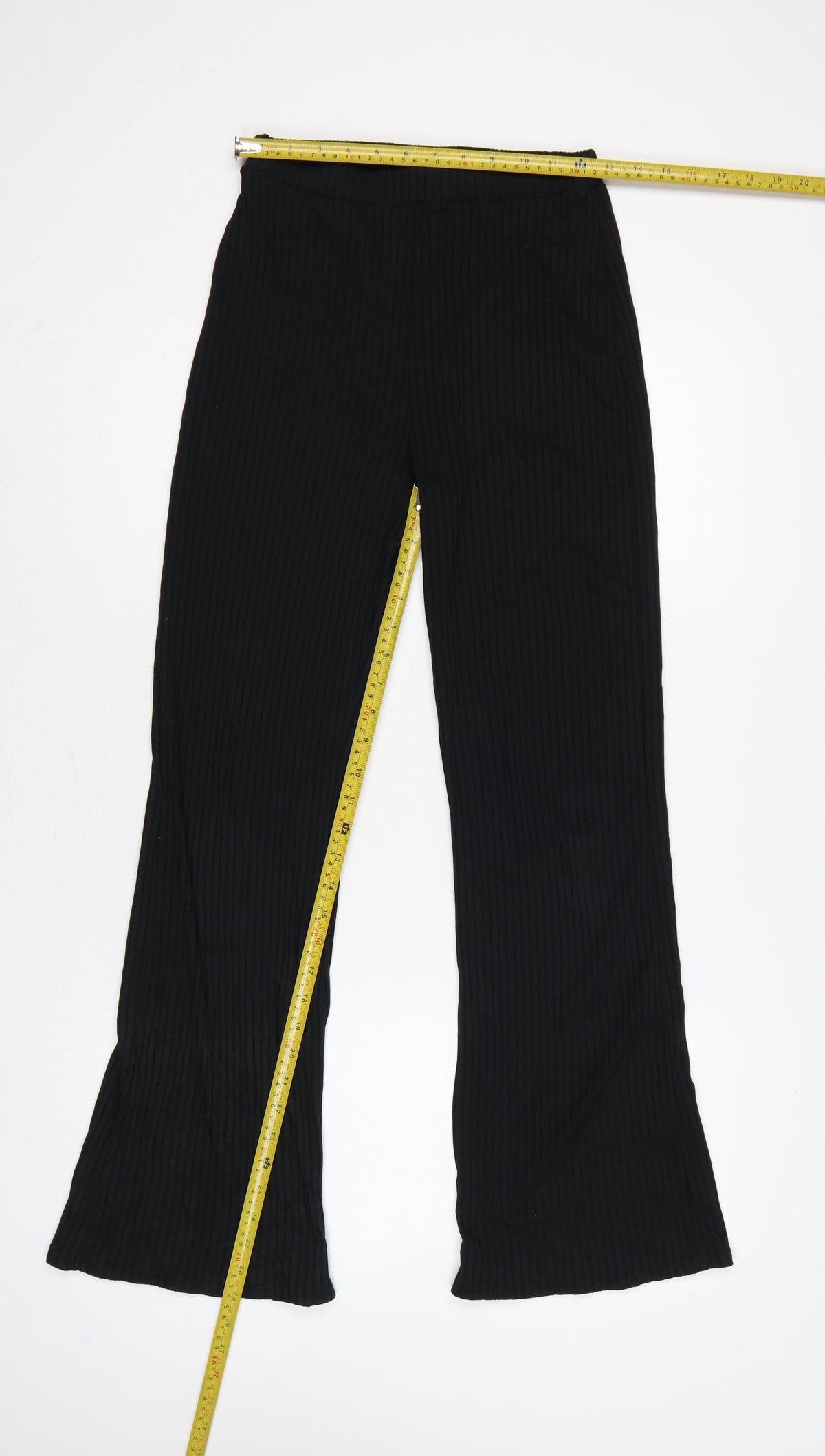 COLLUSION Women’s Black UK 8 High Rise Ribbed Flared Leggings