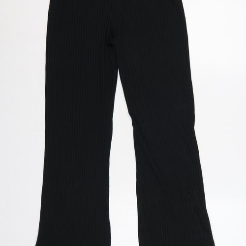 COLLUSION Women’s Black UK 8 High Rise Ribbed Flared Leggings