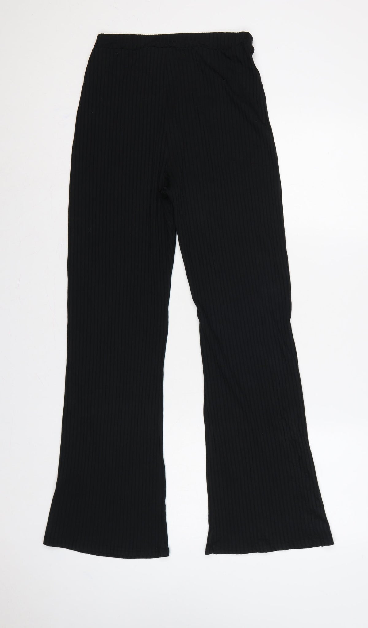 COLLUSION Women’s Black UK 8 High Rise Ribbed Flared Leggings