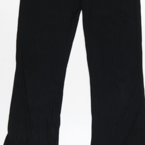 COLLUSION Women’s Black UK 8 High Rise Ribbed Flared Leggings
