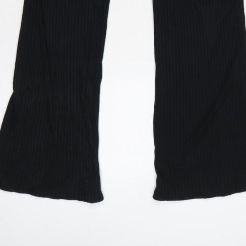 COLLUSION Women’s Black UK 8 High Rise Ribbed Flared Leggings