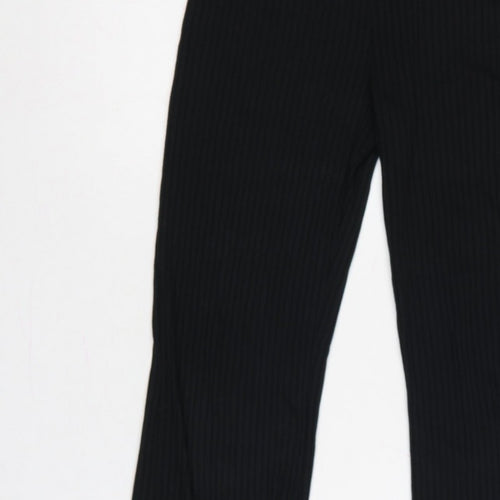 COLLUSION Women’s Black UK 8 High Rise Ribbed Flared Leggings