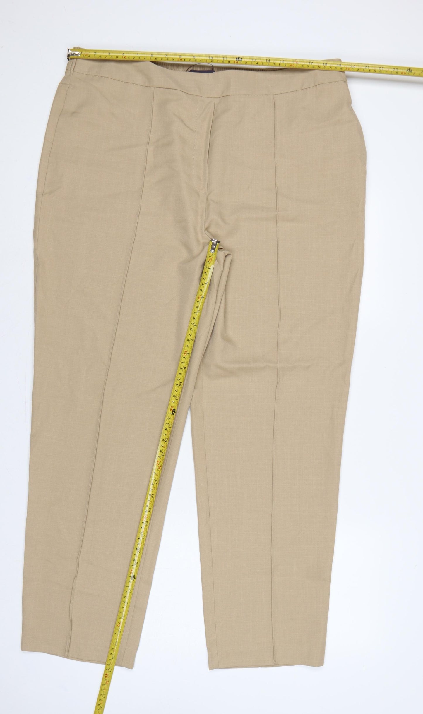 M&S Women’s Beige Size 20 Tailored Tapered Trousers Elastic Waist
