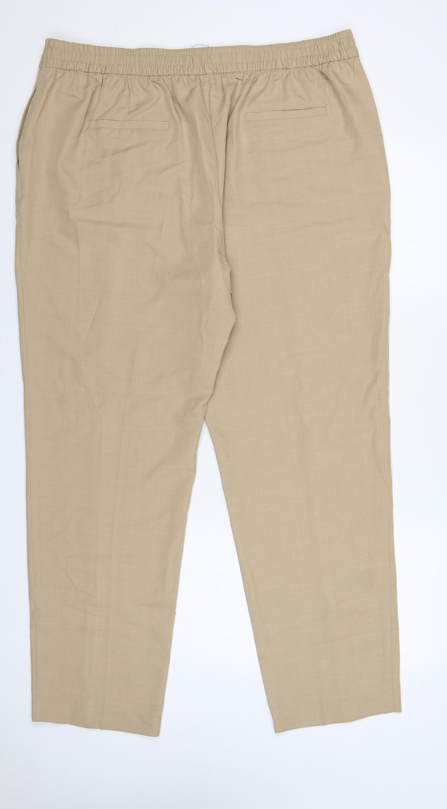 M&S Women’s Beige Size 20 Tailored Tapered Trousers Elastic Waist