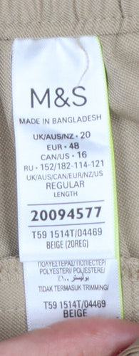 M&S Women’s Beige Size 20 Tailored Tapered Trousers Elastic Waist