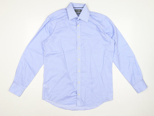 Marks and Spencer Men Blue 15.5 Regular Fit Cotton Gingham Dress Shirt