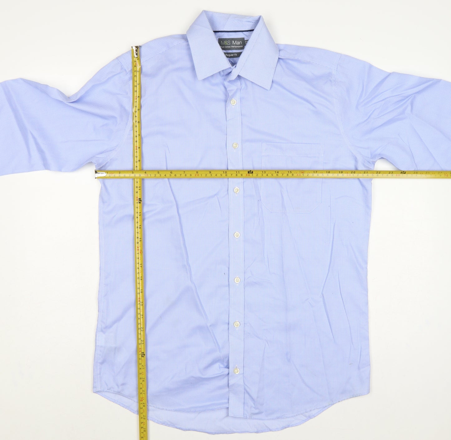Marks and Spencer Men Blue 15.5 Regular Fit Cotton Gingham Dress Shirt