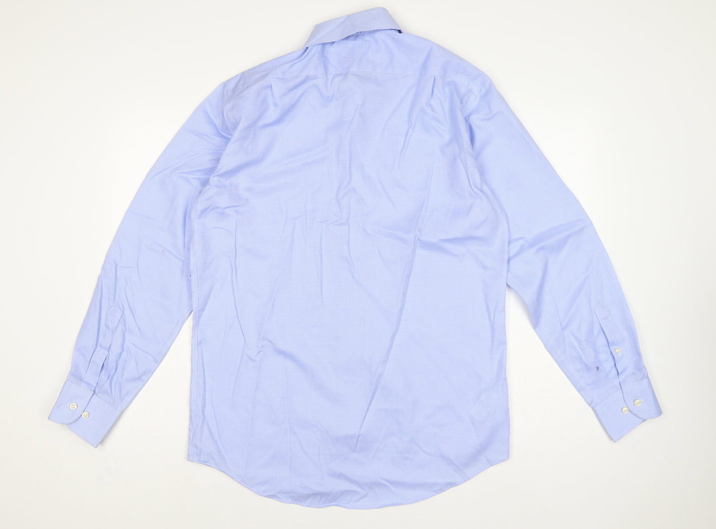 Marks and Spencer Men Blue 15.5 Regular Fit Cotton Gingham Dress Shirt