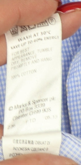 Marks and Spencer Men Blue 15.5 Regular Fit Cotton Gingham Dress Shirt