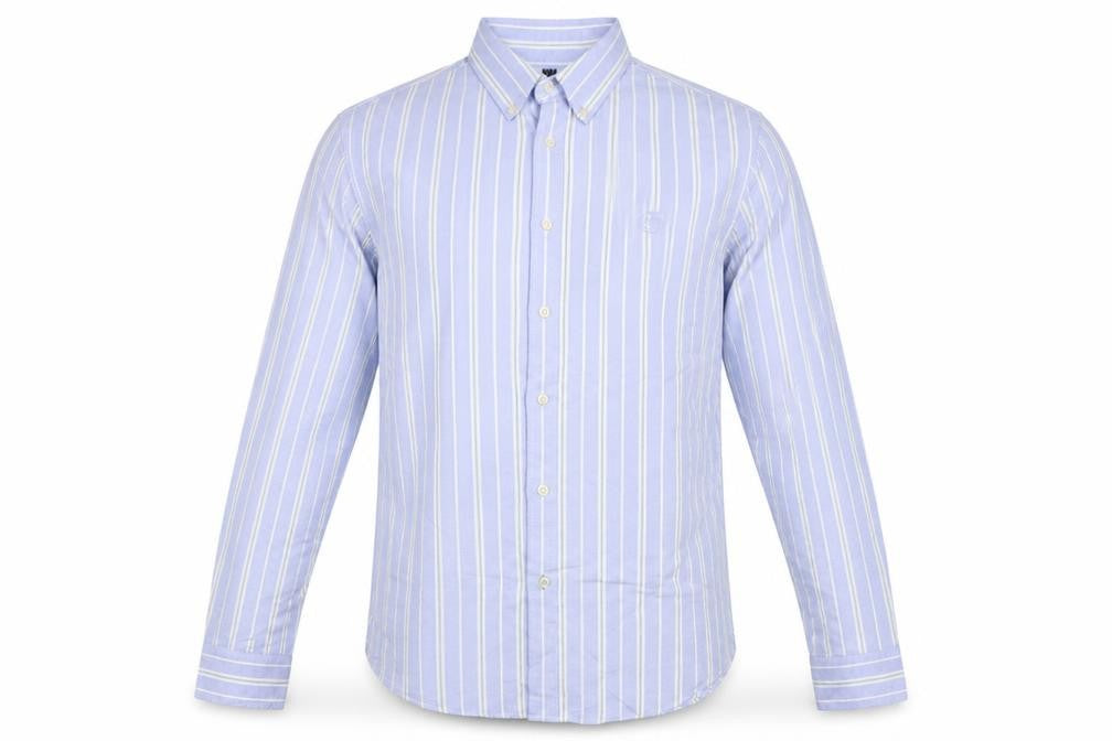 Front view of Marks & Spencer Men Blue S Striped Button-Down Cotton Shirt