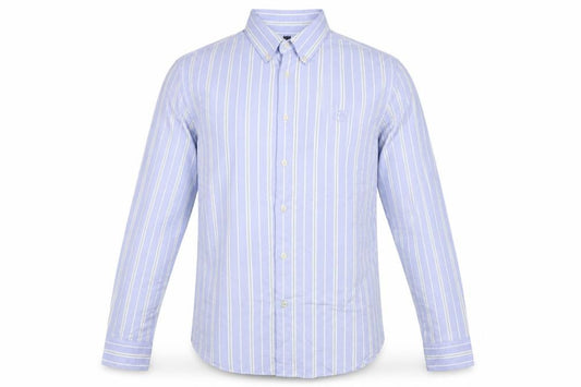 Front view of Marks & Spencer Men Blue S Striped Button-Down Cotton Shirt