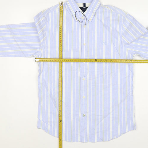 Marks & Spencer Men Blue S Striped Button-Down Cotton Shirt