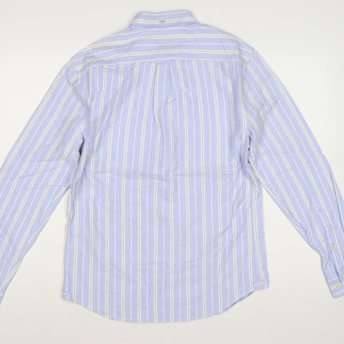 Marks & Spencer Men Blue S Striped Button-Down Cotton Shirt