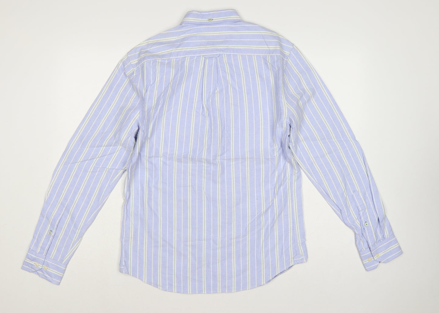 Marks & Spencer Men Blue S Striped Button-Down Cotton Shirt