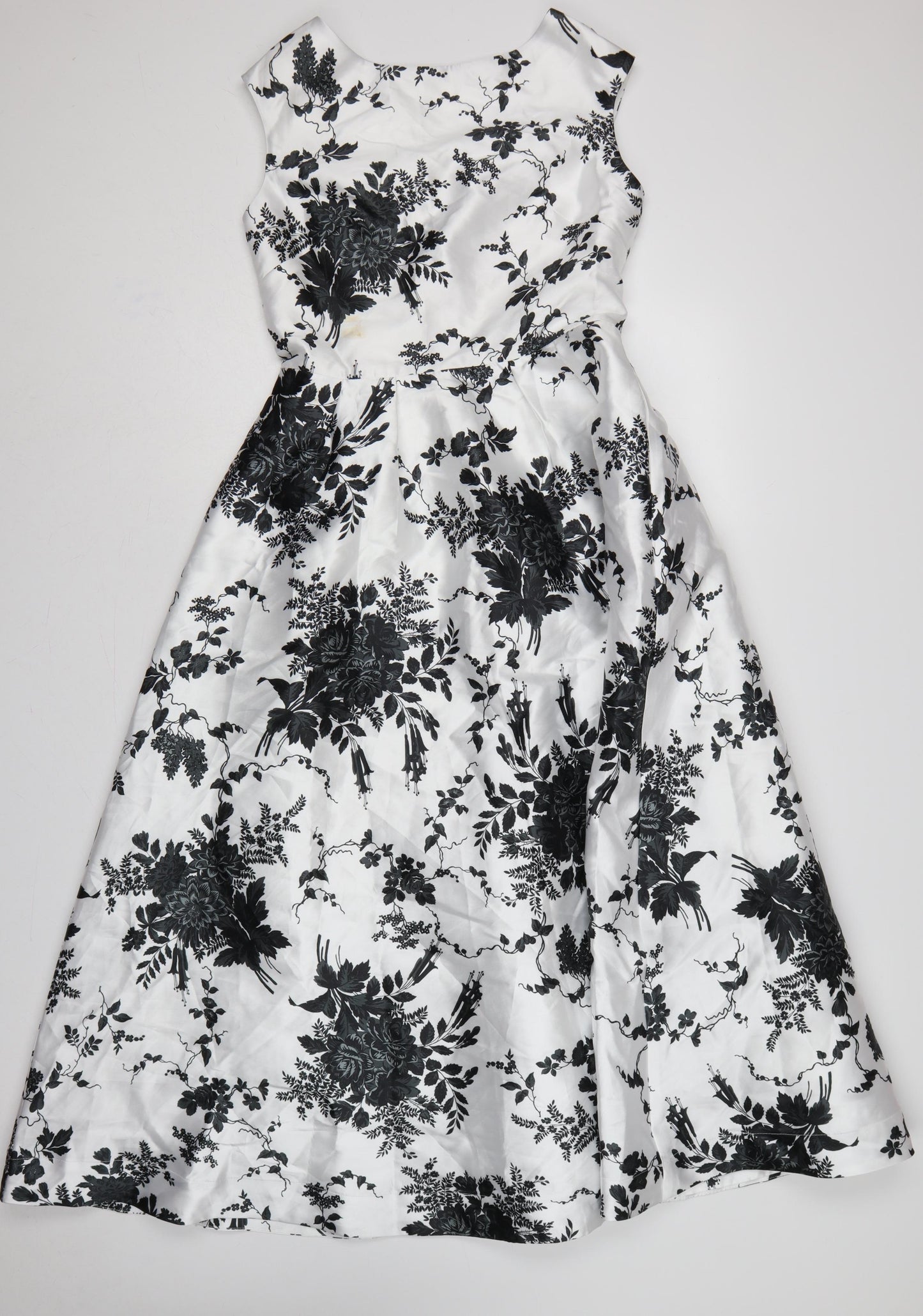 Coast Women White Black Floral UK 10 Fit & Flare Midi Twill Dress