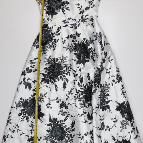 Coast Women White Black Floral UK 10 Fit & Flare Midi Twill Dress