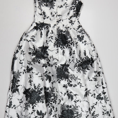 Coast Women White Black Floral UK 10 Fit & Flare Midi Twill Dress