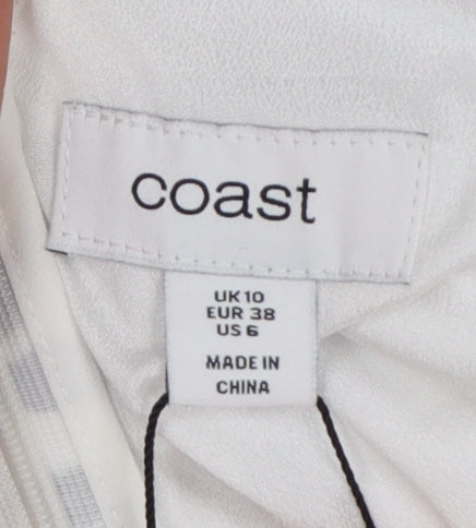 Coast Women White Black Floral UK 10 Fit & Flare Midi Twill Dress