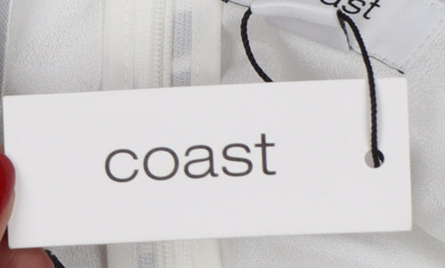 Coast Women White Black Floral UK 10 Fit & Flare Midi Twill Dress