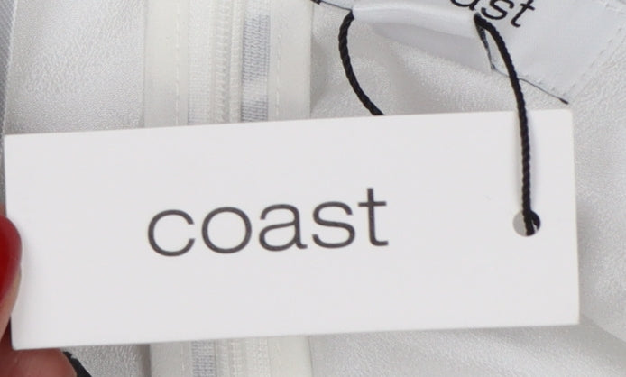 Coast Women White Black Floral UK 10 Fit & Flare Midi Twill Dress