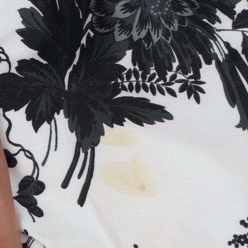 Coast Women White Black Floral UK 10 Fit & Flare Midi Twill Dress
