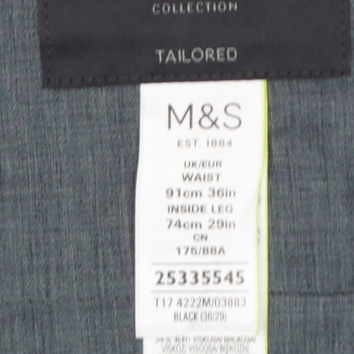 Marks and Spencer Men Black 36 Tailored Stretch Dress Trousers