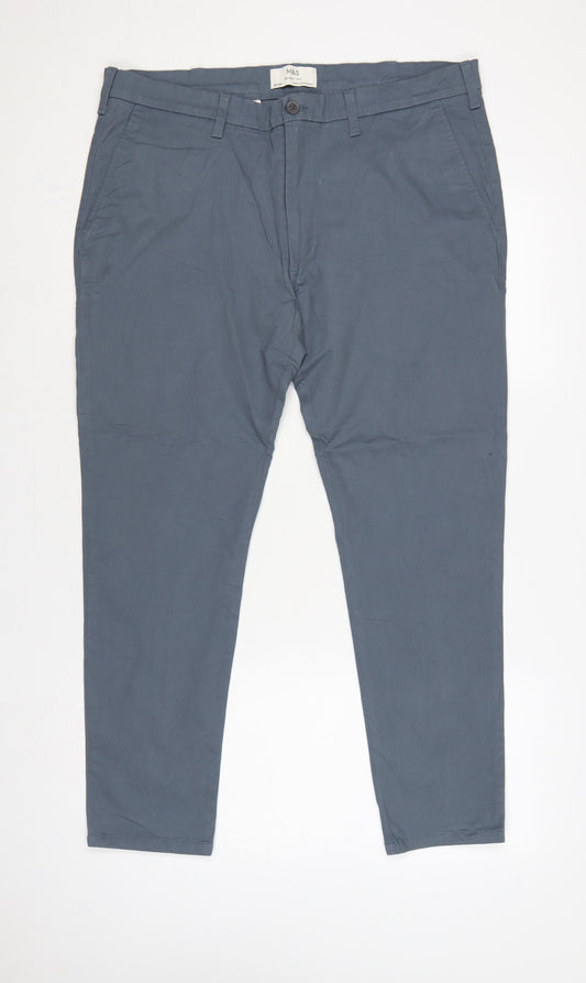 Marks & Spencer Men Grey 38/29 Skinny Fit Cotton Stretch Chino Trousers