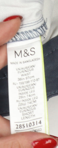 Marks & Spencer Men Grey 38/29 Skinny Fit Cotton Stretch Chino Trousers