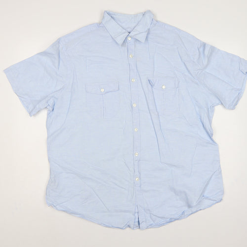 Marks and Spencer Autograph Men Blue 2XL Linen Cotton Short Sleeve Shirt