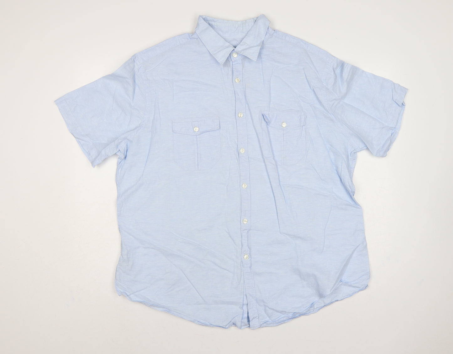 Marks and Spencer Autograph Men Blue 2XL Linen Cotton Short Sleeve Shirt