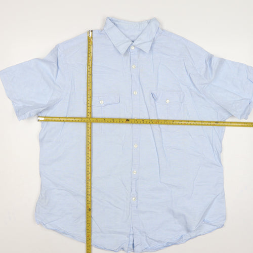 Marks and Spencer Autograph Men Blue 2XL Linen Cotton Short Sleeve Shirt