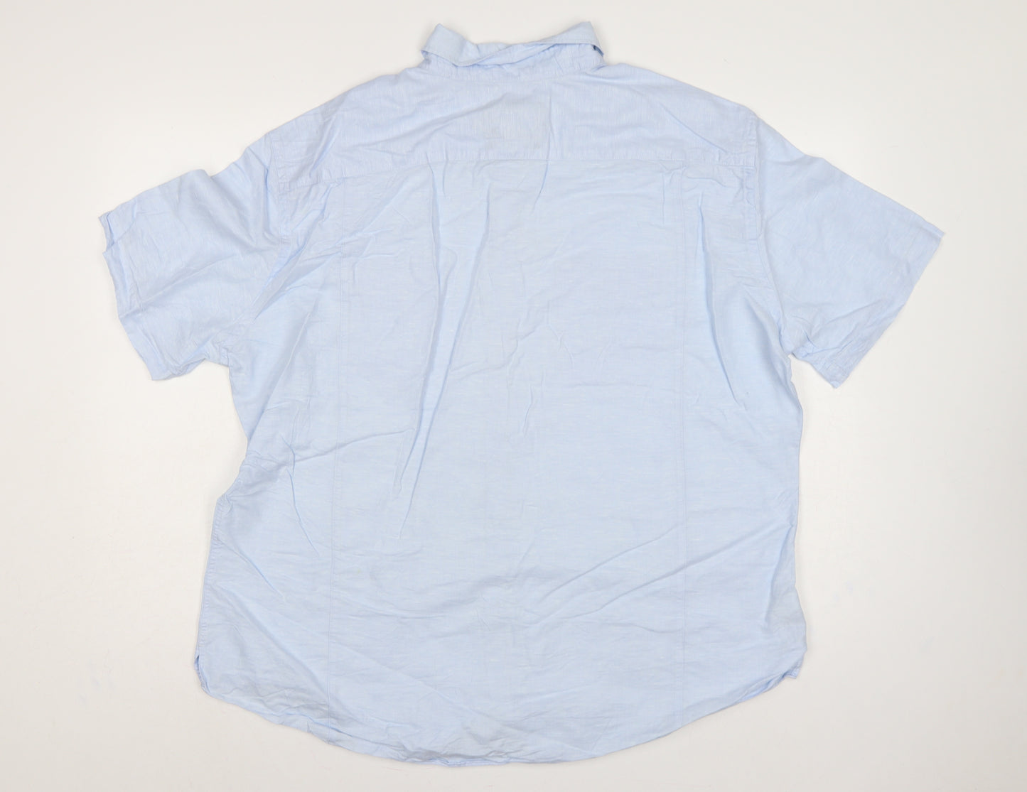 Marks and Spencer Autograph Men Blue 2XL Linen Cotton Short Sleeve Shirt