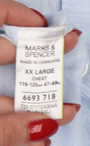 Marks and Spencer Autograph Men Blue 2XL Linen Cotton Short Sleeve Shirt