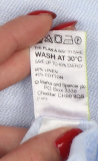 Marks and Spencer Autograph Men Blue 2XL Linen Cotton Short Sleeve Shirt