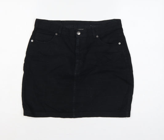 Monki Women Black UK 12 High Rise Denim Mini Pencil Skirt Pockets