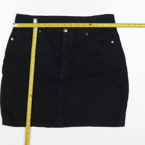 Monki Women Black UK 12 High Rise Denim Mini Pencil Skirt Pockets