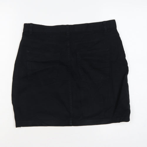 Monki Women Black UK 12 High Rise Denim Mini Pencil Skirt Pockets