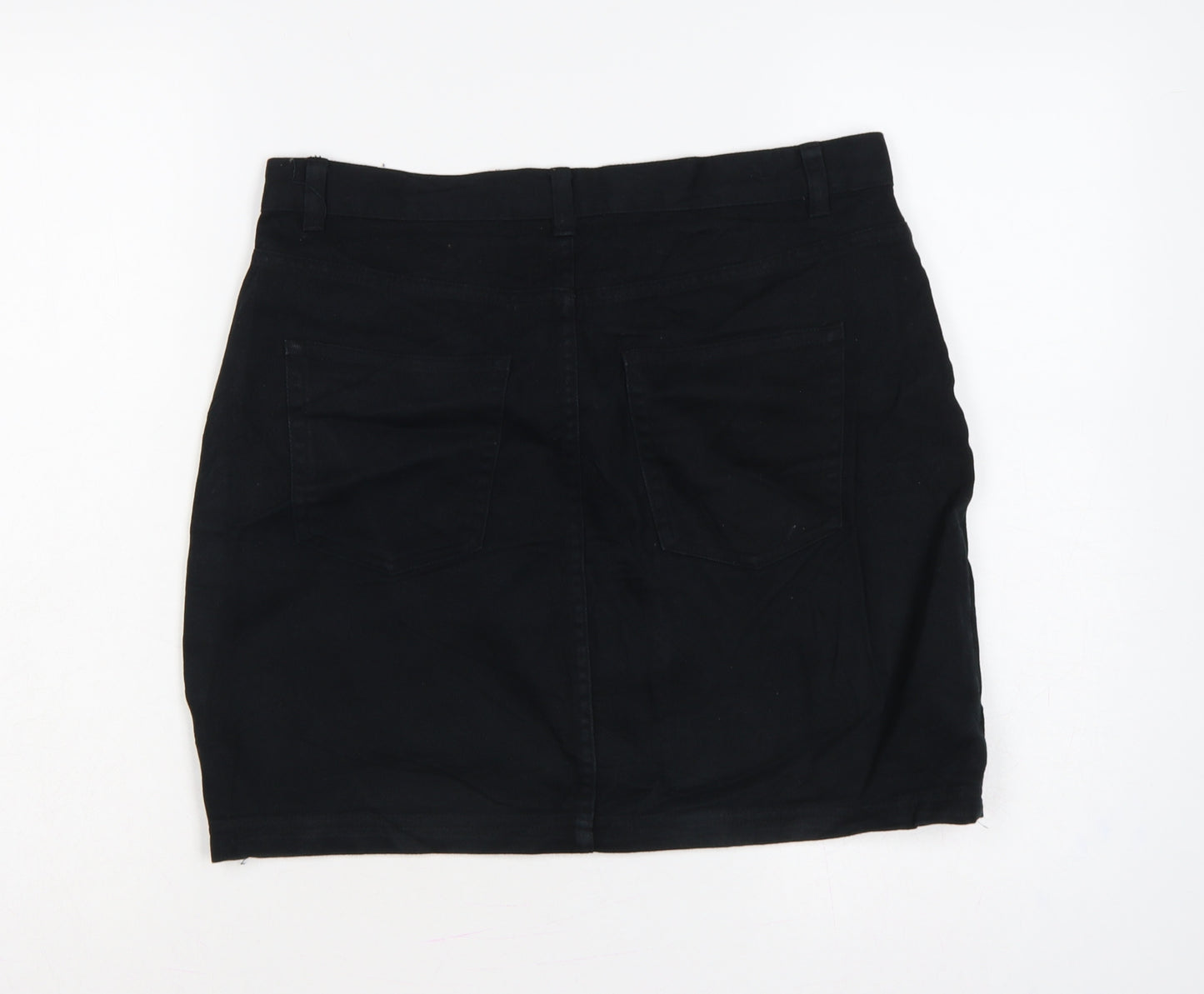 Monki Women Black UK 12 High Rise Denim Mini Pencil Skirt Pockets