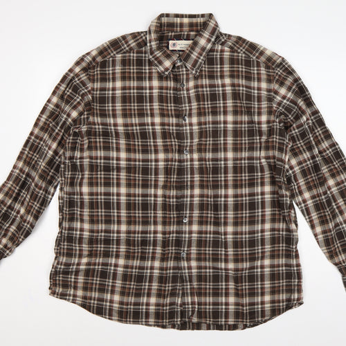 Marks & Spencer Men Brown XL Plaid Cotton Button-Down Long Sleeve Shirt