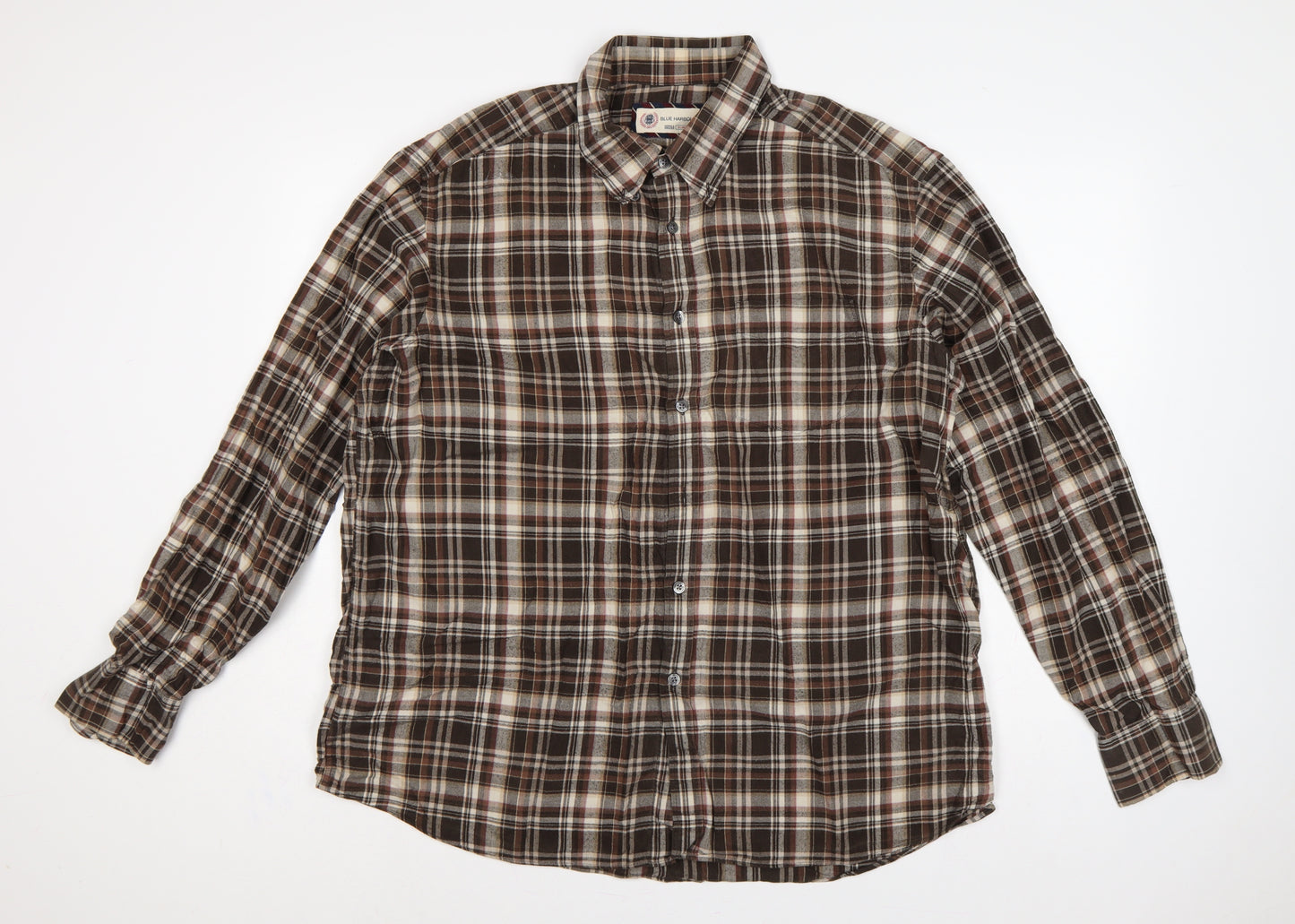 Marks & Spencer Men Brown XL Plaid Cotton Button-Down Long Sleeve Shirt