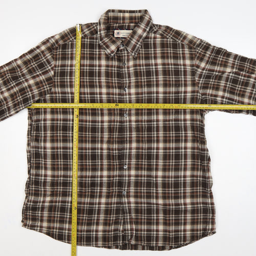 Marks & Spencer Men Brown XL Plaid Cotton Button-Down Long Sleeve Shirt