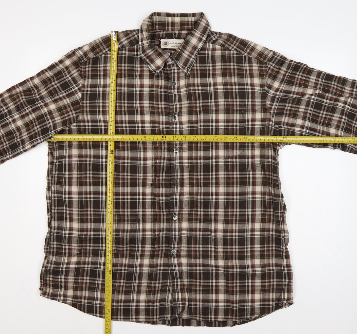 Marks & Spencer Men Brown XL Plaid Cotton Button-Down Long Sleeve Shirt