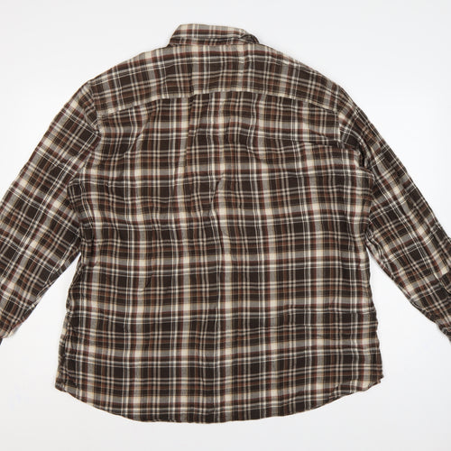 Marks & Spencer Men Brown XL Plaid Cotton Button-Down Long Sleeve Shirt