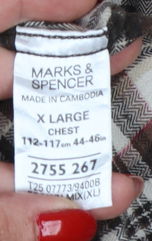 Marks & Spencer Men Brown XL Plaid Cotton Button-Down Long Sleeve Shirt