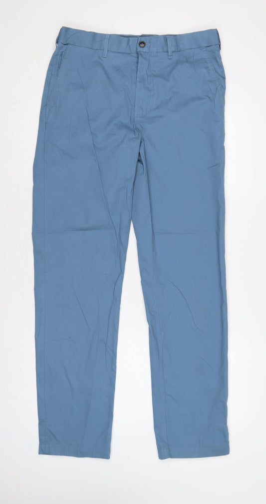 Marks and Spencer Men Blue 32in Chino Trousers 33in Leg Cotton Blend